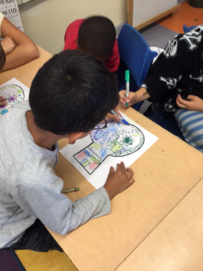 StvnFlngn's tweet photo. My @SunnysideK5 students LOVE time w/ @C_Janoff's class! Buddies working together to design &amp; color calaveras! https://t.co/74YLRnzvQG