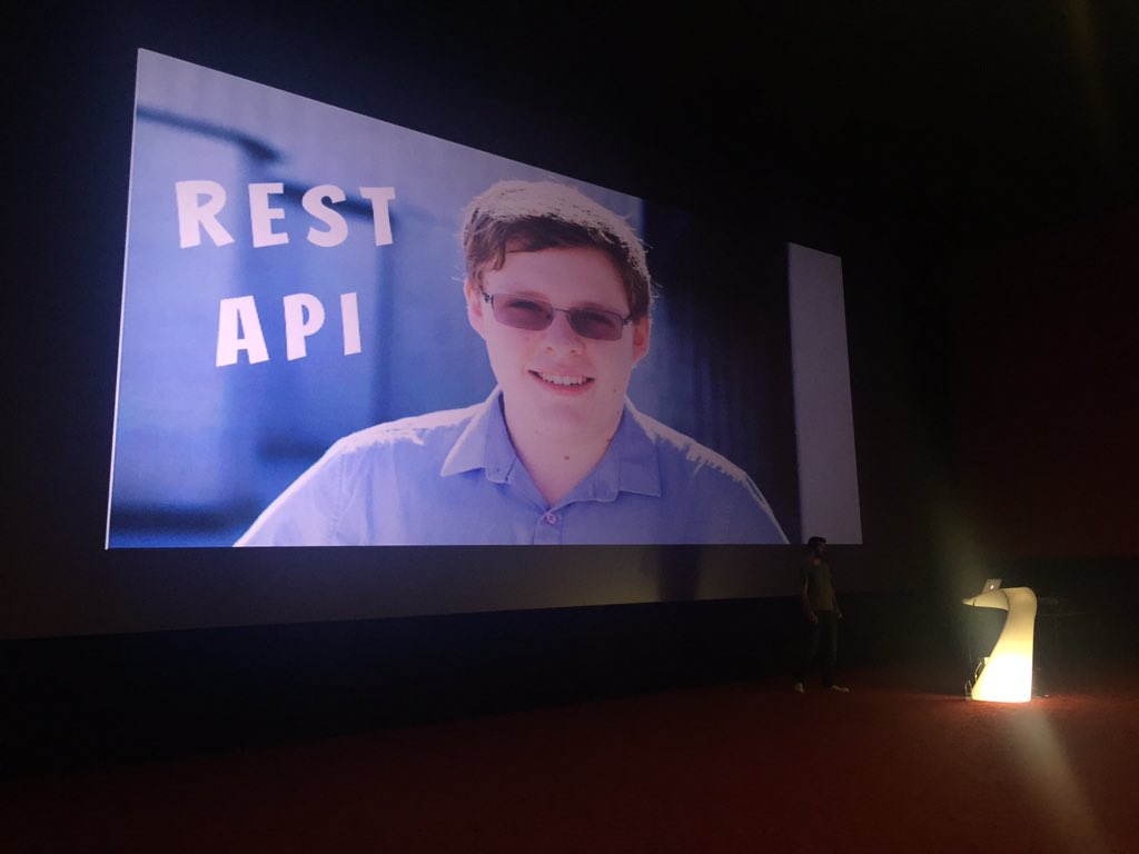 petyeah's tweet image. .@nikolayb&apos;s talk starts with a celebrity slide feat. @rmccue! #WPRestAPI #Yeah! #wcsof