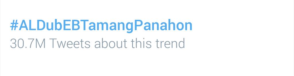 ObrialRosele's tweet photo. Congarts to us guys !! New record !! 

#ALDubEBTamangPanahon https://t.co/ED9hdjDBFn