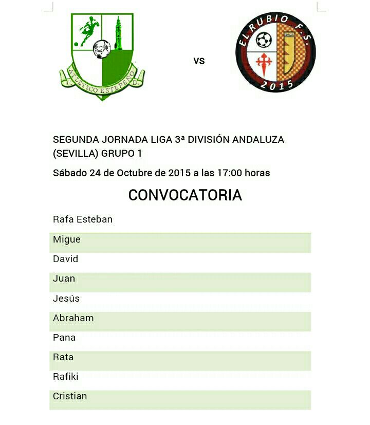 CDAEfutsal's tweet photo. Convocatoria 2° jornada @CDAEfutsal vs @ElRubio_FS #juan @Juaxy @RafaHazard26 @pana_betis8 @critianqr1 #GOCDAE https://t.co/abeygdlFI8