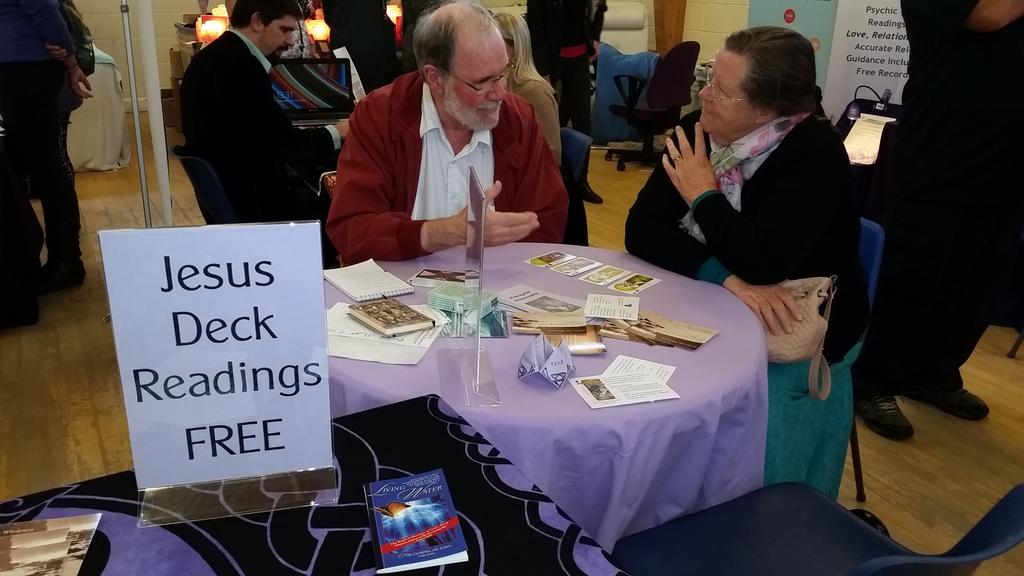 CharlieKosla's tweet photo. Having  a great day at the Colchester Mind Body Spirit  day. The #jesusdeck stall fully  booked! https://t.co/CtnI84XXDD