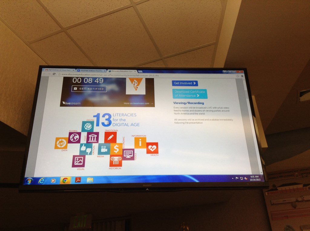 MDiffenbaugh's tweet photo. Coffee brewing, donuts, @DiscoveryEd treasures out! Let the #FallVirtCon2015 Boise Viewing party begin! #edtechboise https://t.co/lt6lVivEHN
