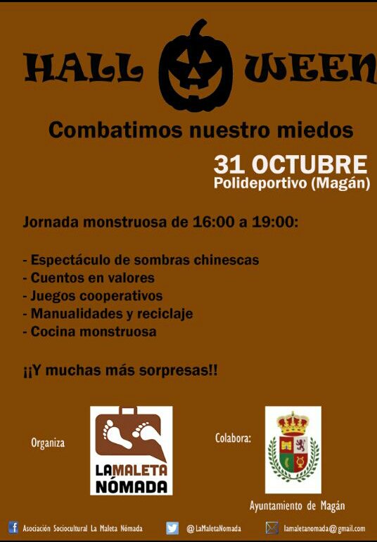 AytoMagan's tweet photo. un halloween diferente, donde nos divertiremos jugando y haciendo alguna comida terrorifica, venir disfrazados!! https://t.co/yRLU7irIOu