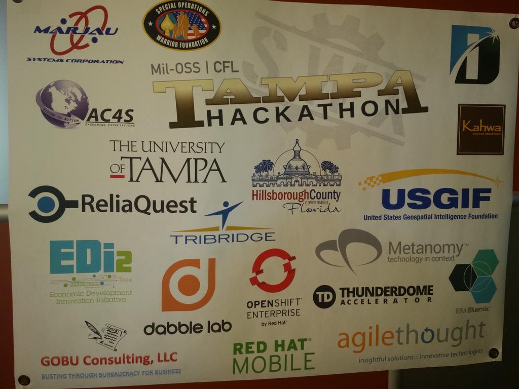 tonydavis_tampa's tweet photo. Thanks again to our awesome sponsors! #swxhack https://t.co/72oyIKWHpd