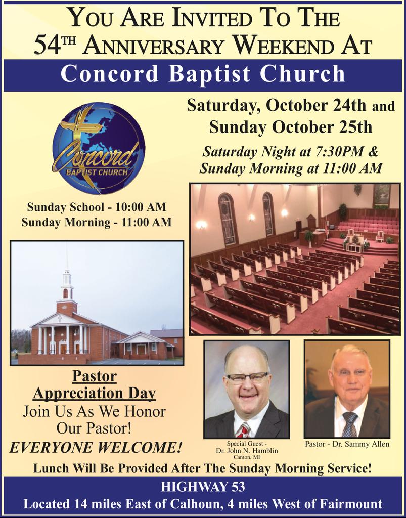 CBCFairmount's tweet photo. Tonight @ 7:30 is the 1st service of our 54th Anniversary Weekend! Come hear @DrJohnNHamblin preach the Word of God! https://t.co/eUXTLtlUhC
