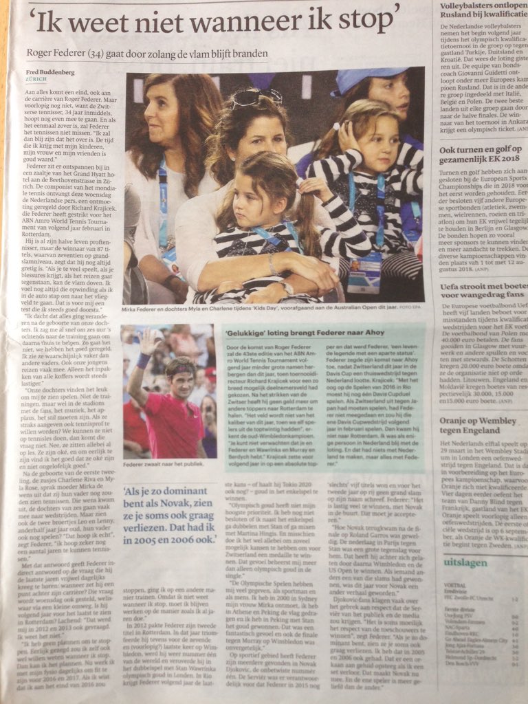 FedererGal's tweet photo. Roger: I don't know when I will stop ππ»πΎ #Federer #DutchPress https://t.co/xeDIZDqscL