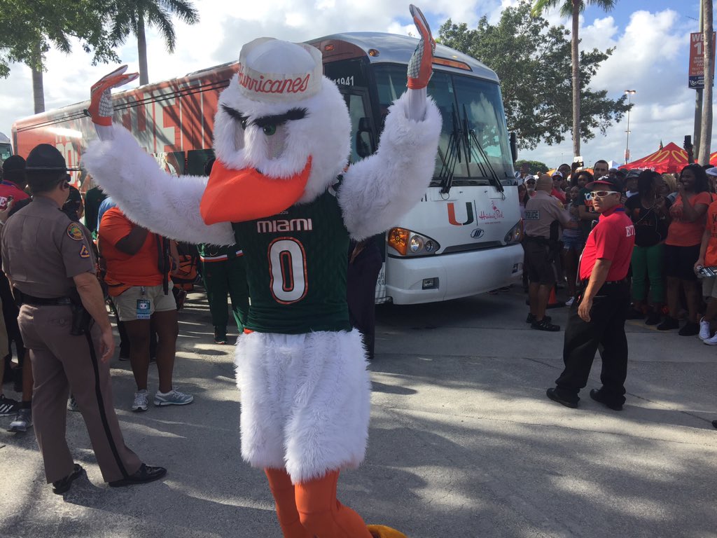 univmiami's tweet photo. "@MiamiHurricanes: They've arrived! #CrushClemson https://t.co/JAAIMLIZ5L" Kickoff is at noon. Can't make it to the game, watch live on @ABC