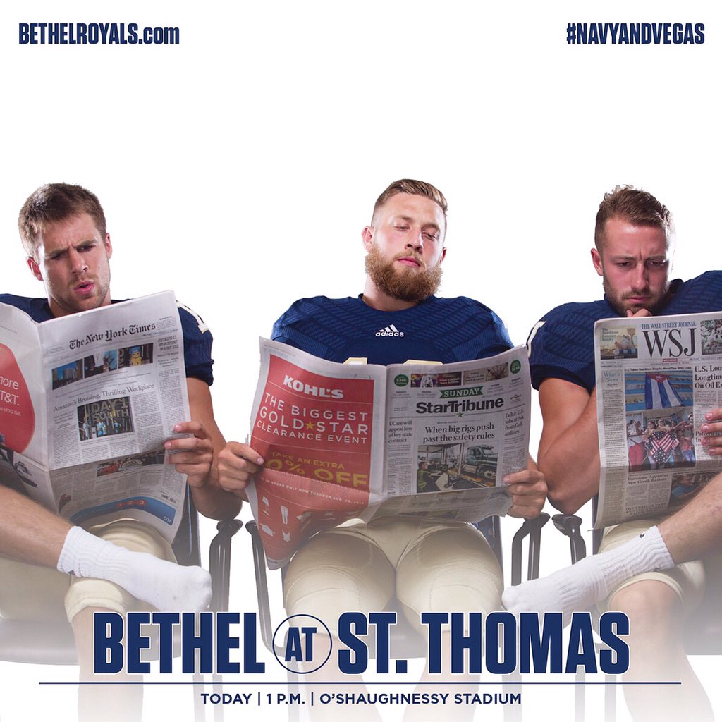 BethelRoyals's tweet photo. Read all about it! The #BURoyals travel to St. Thomas today for a MIAC showdown! Kickoff is set for 1:10 p.m. #d3fb https://t.co/cybChHaxgw