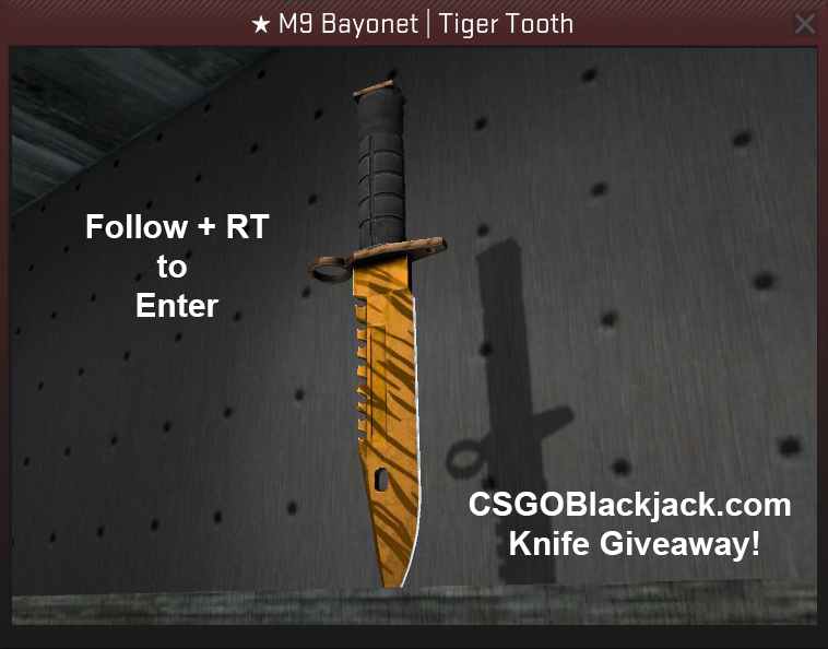csgoblackjack's tweet image. CSGOBlackjack.com Knife Giveaway! FN M9 Bayonet Tiger Tooth! Just Follow + RT to enter! #CSGOgiveaway