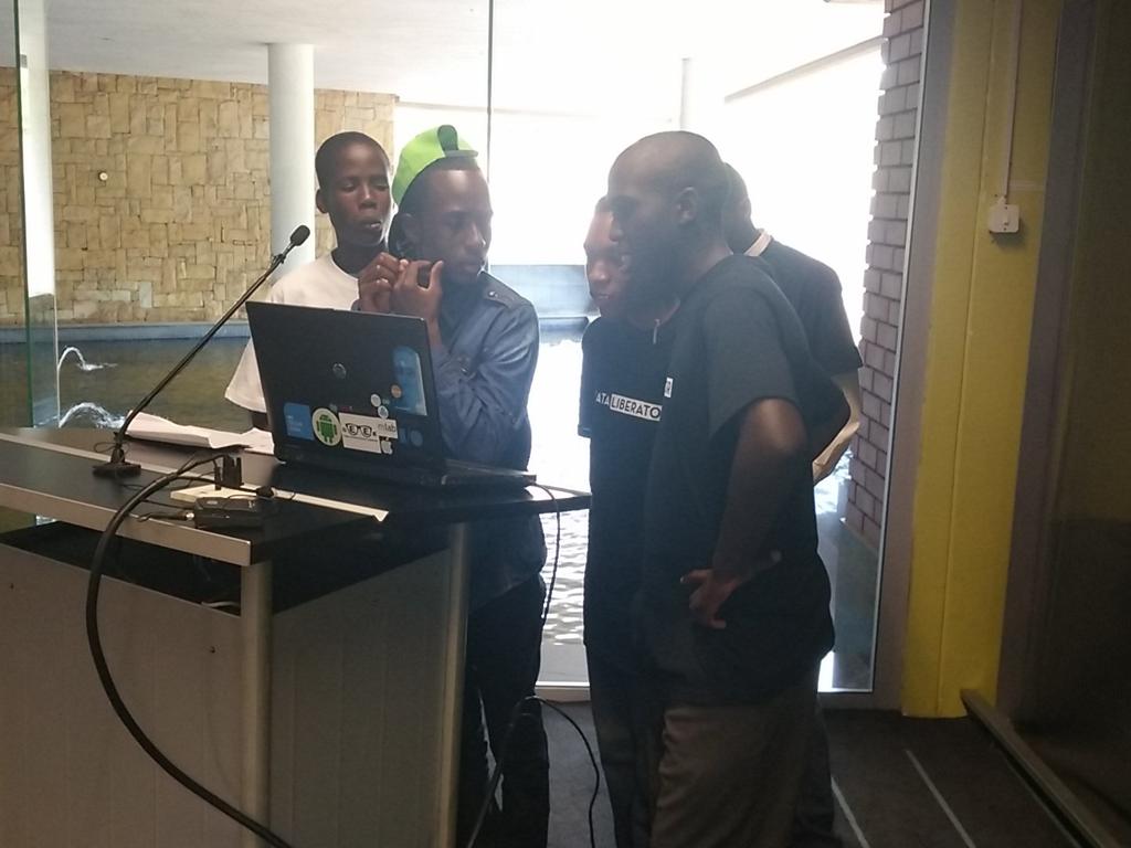 SoVinceble's tweet photo. A group of high schoolers presenting data of network operators in KwaZulu-Natal, @Vodacom leading  #SAOpenData https://t.co/XNVqVJB88H