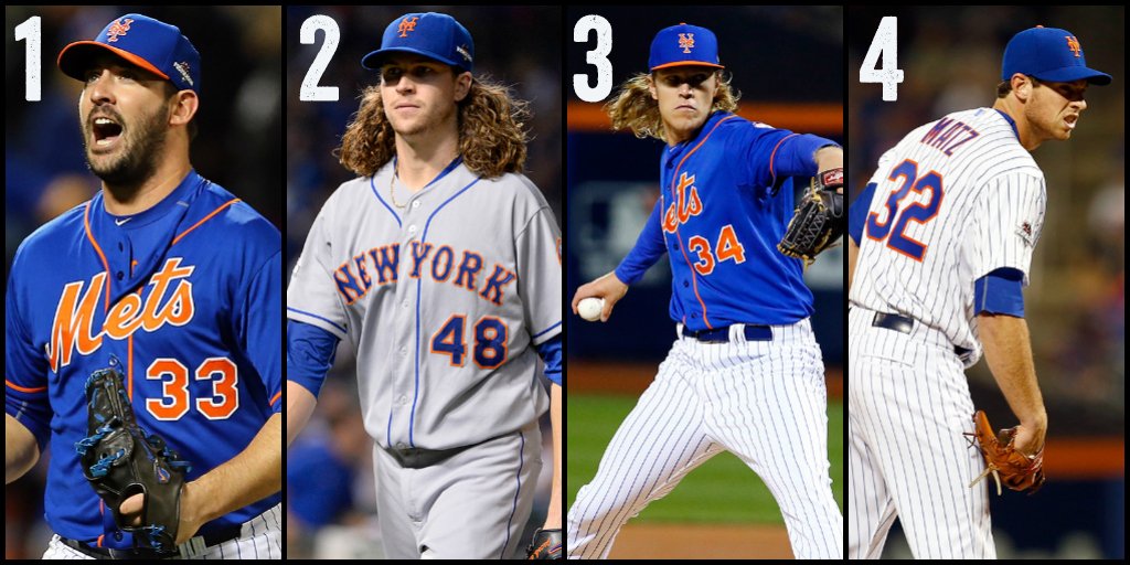 MLB's tweet image. .@Mets announce starters for #WorldSeries Games 1-4: atmlb.com/1RumC4B