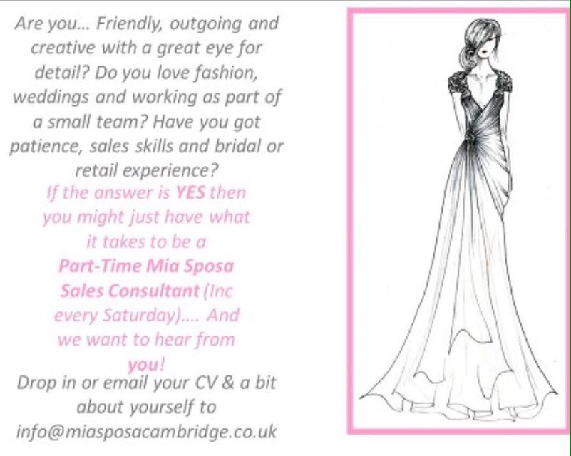 Job Vacancy #cambridgejobs #jobvacancy #EssexBridalTalk