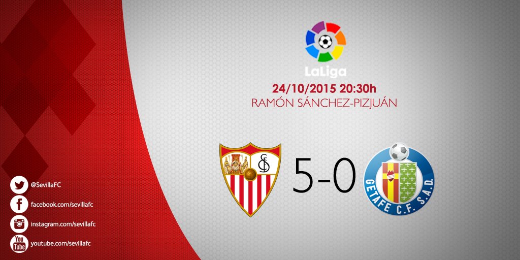 SevillaFC's tweet photo. Final del partido en Nervión #SevillaFC 5-0 @GetafeCF #vamosmisevilla #SFCvGET https://t.co/LDtZSEZe5X