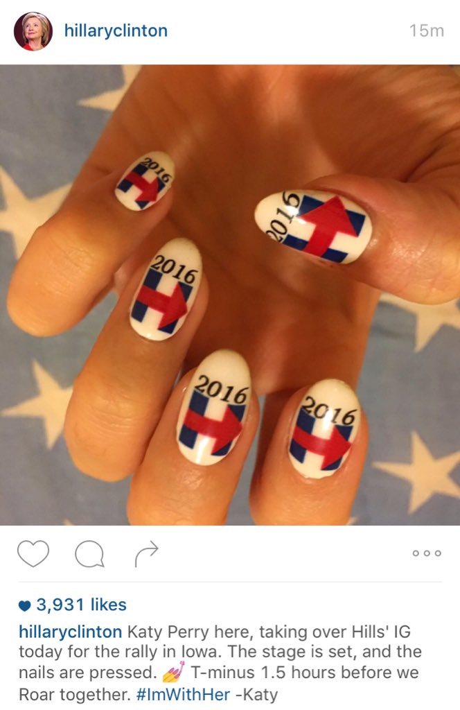 HillaryClinton's tweet photo. SO EXCITED to see @katyperry—but while we wait, she's taking over Hillary's Instagram! https://t.co/FMBZnWcMdY https://t.co/fJkSnaLGZ7