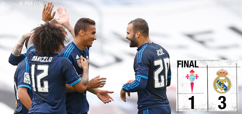 realmadrid's tweet photo. FINAL: Celta 1-3 Real Madrid (Nolito 85’; @Cristiano 8’, Danilo 23’, @MarceloM12 90+6').

#RMLiga #HalaMadrid https://t.co/aIruPa3hYl
