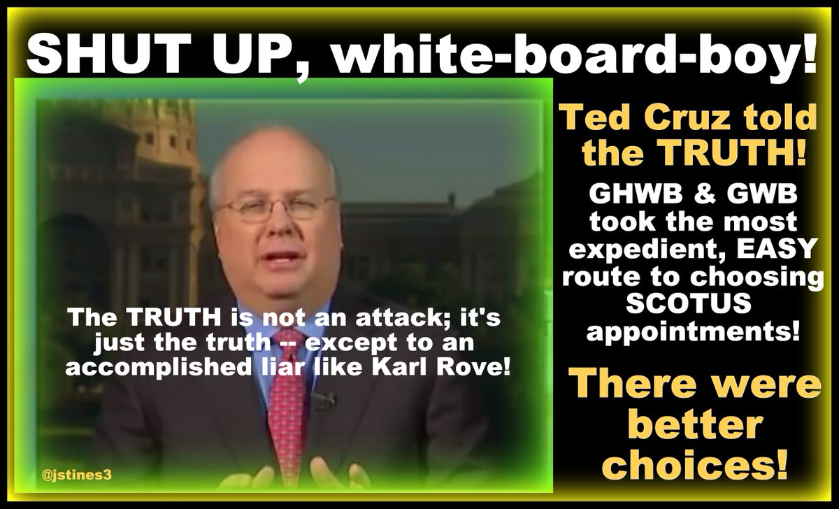 jstines3's tweet photo. The TRUTH is not an attack; it's just the TRUTH!
@KarlRove, an accomplished GOPe LIAR, forgets that!

#PJNET
#TCOT https://t.co/UECDzf4apt