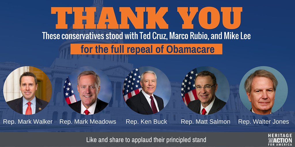 Heritage_Action's tweet photo. These lawmakers stood up for the #FullRepeal of #Obamacare. RT to thank them. https://t.co/xaCJKw1aT7 https://t.co/7DsRamECDe