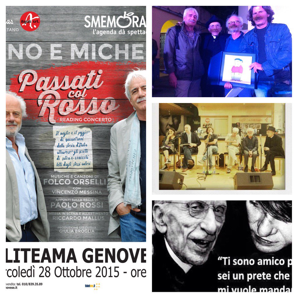 DonAndreaGallo's tweet photo. @GinoeMichele a #genova X la "prima" di PASSATI Col ROSSO 28/10 teatro politeama #dongallo nel cuore @SmemoOfficial https://t.co/j6GUjM1PyR