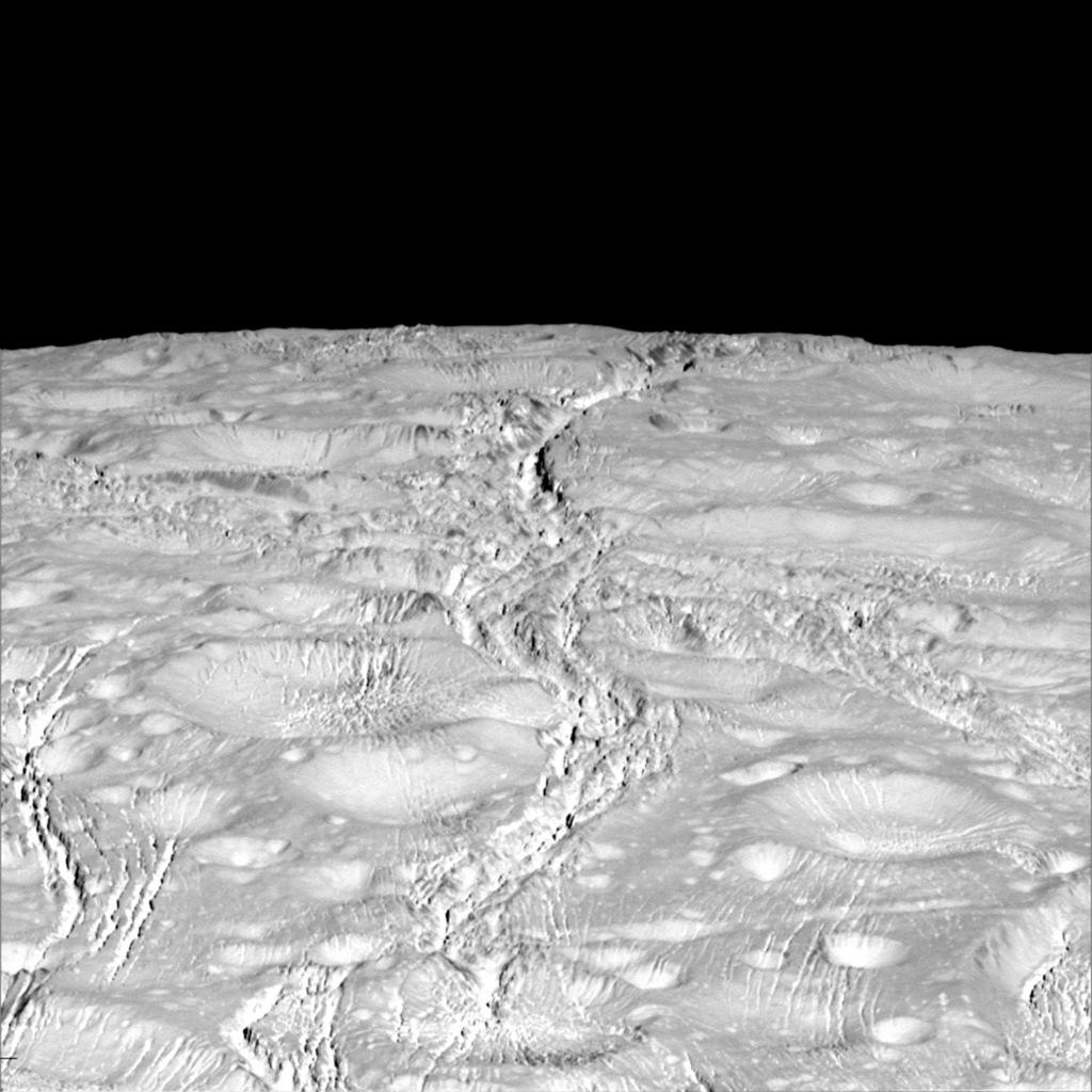 NASA's tweet photo. Spidery network of cracks slice through craters on Saturn’s moon Enceladus https://t.co/t3nkmLMTBj @CassiniSaturn https://t.co/jR9zxBkuKv