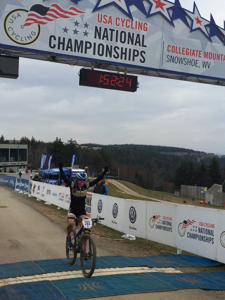 USACcollegiate's tweet photo. Hannah Rae Finchamp takes the win for the D1 XC race #Collnats https://t.co/u24V6i3ups