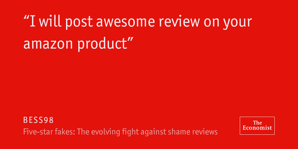TheEconomist's tweet photo. Can you tell the difference between a real online review and a fake? https://t.co/2NH4J31Fn5 https://t.co/XSTrQvr47t