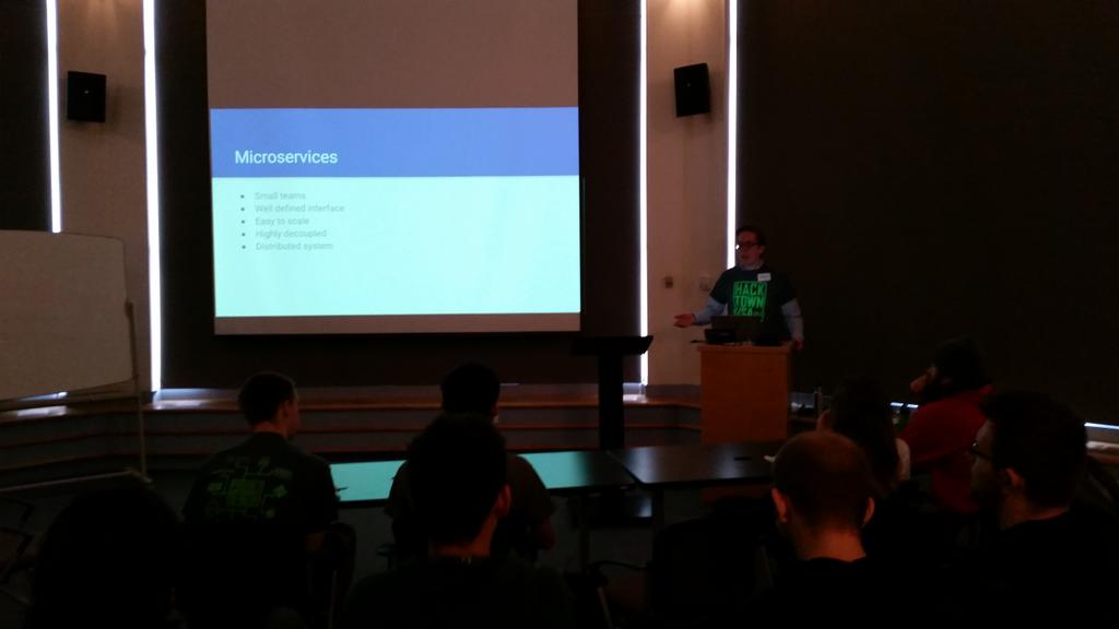 UODevClub's tweet photo. It has begun! Skyler kicked it off with a great introduction. #HackTownUSA2015 https://t.co/K0IlefxweB