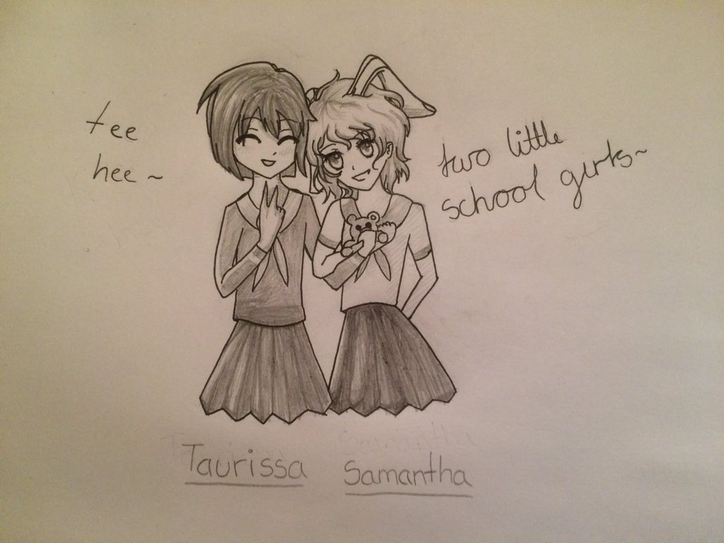 IAmAnniken's tweet photo. Another drawing for YHS :D 
This time Taurissa (@Taurtis) and Samantha (@samgladiator). Tee hee ~ https://t.co/2Ghavx3oMO