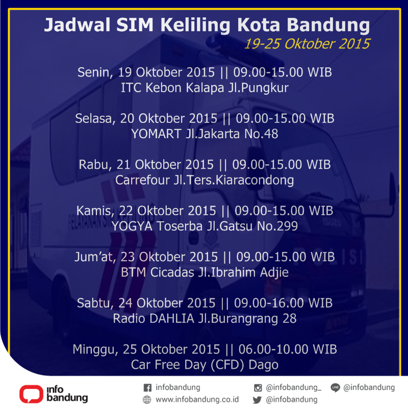 infobandung's tweet photo. Jadwal #SIMKELILING Kota Bandung 19-25 OKT 2015 https://t.co/faDfHsQqgQ