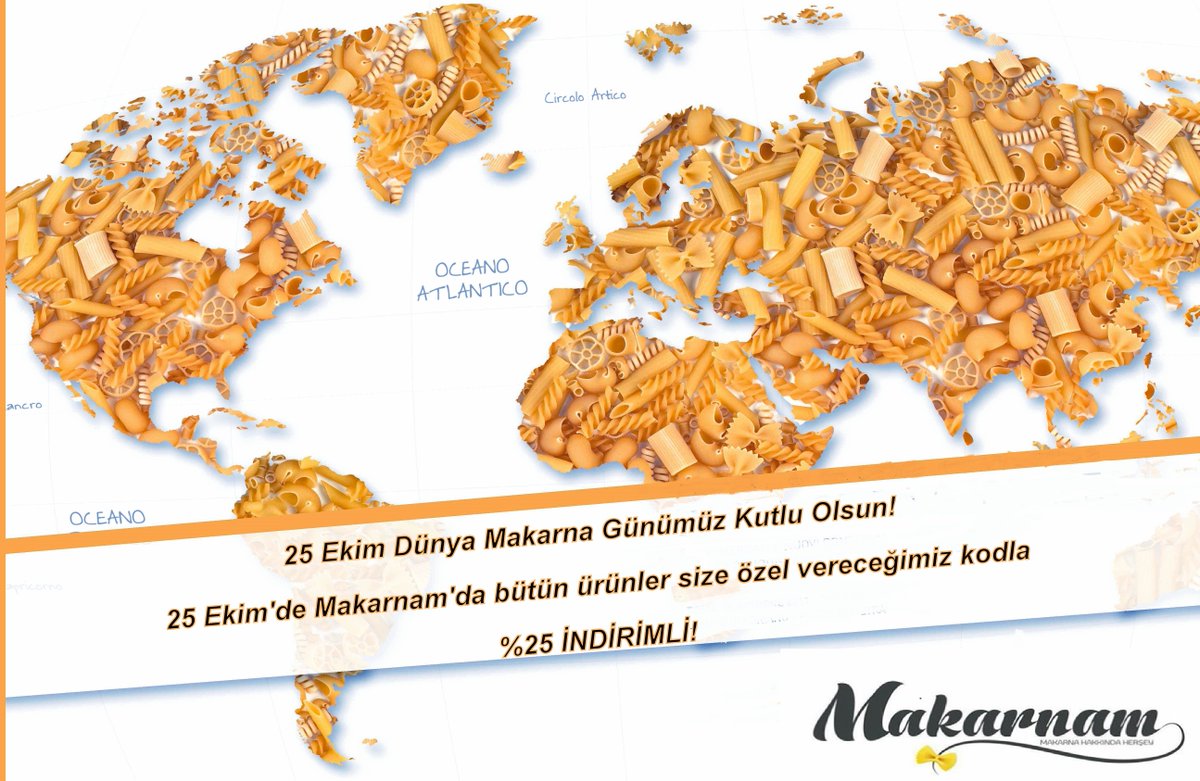 Dünya Makarna Günü Kutlu Olsun! Bu tweeti RT eden herkese DM ile, yarın için geçerli %25 İndirim kodu veriyoruz :)