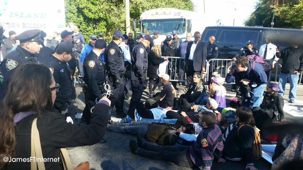 dakem61's tweet photo. Norman Seabrook, head of Rikers union, oversees arrest of protestors! #Resist Rikers #IndictSeabrook #IndictAmerica https://t.co/p6Y9SIWfQA