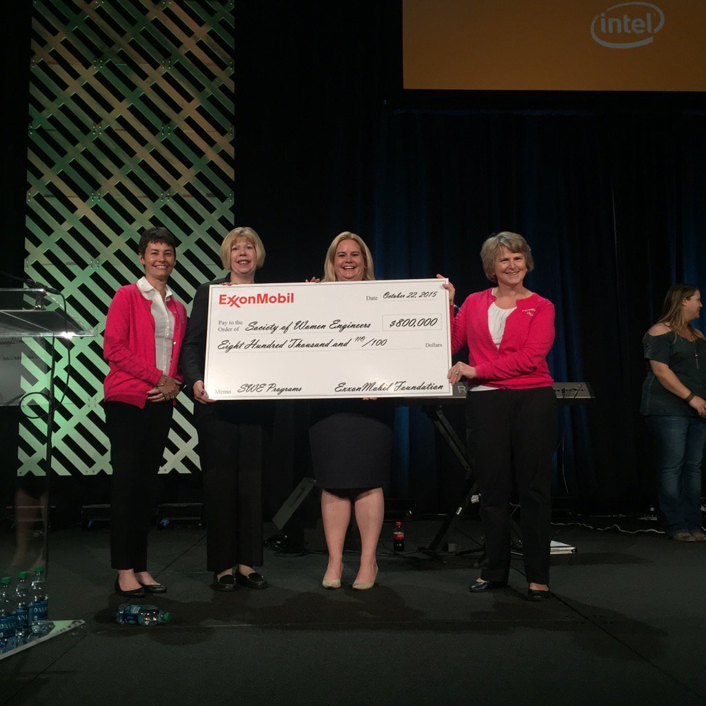exxonmobil's tweet image. Claire Madden &amp;amp; Marilyn Tears present check, on behalf of @ExxonMobil to our partner, @SWETalk. #WE15 #XOMEmployees
