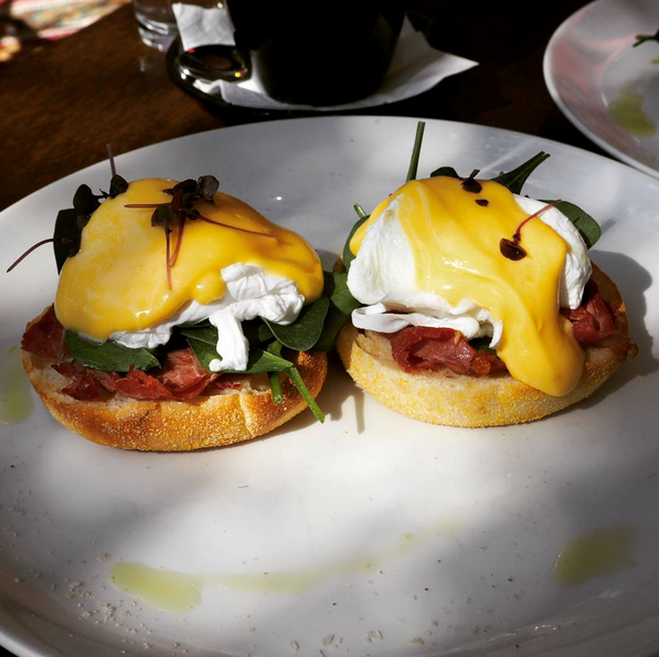 NextDoorKitchen's tweet photo. Rise and shine, it’s breakfast time! Try eggs benedict our way, topped with shaved corned beef. https://t.co/eV3uoSmesZ