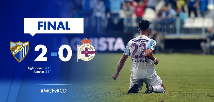 MalagaCF's tweet photo. FINAL | #MálagaCF, 2 (@adnann10, 61'; Juankar, 85') - #RCDeportivo, 0. #MCFvRCD #MCFLive https://t.co/1P4tuM6kao