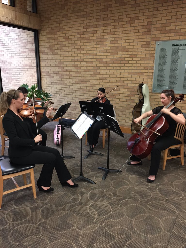 UTAPFC's tweet photo. UTA String Quartet warming up to greet our guests for "Dinner with the President" #UTAParentsWeekend https://t.co/gExaOd4crj