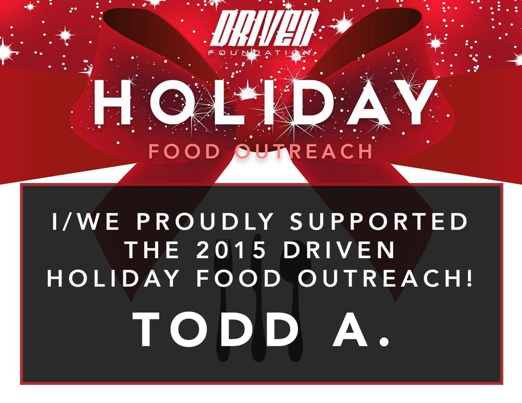 DRIVEN_'s tweet photo. Thank you Coach Todd A. for your support of the Driven Holiday Food Outreach! #AlwaysPuttingOthersFirst https://t.co/IgXjdN1nMu