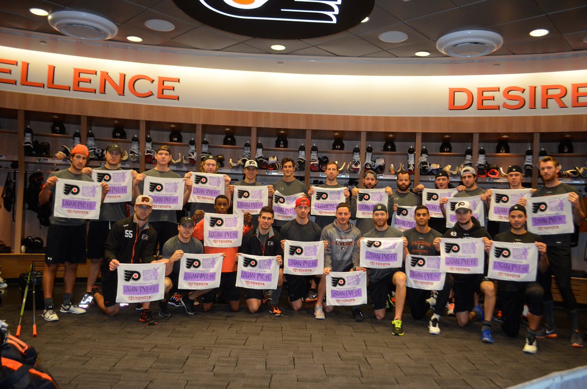 NHLFlyers's tweet photo. We fight for Logan Pyett. Who do you fight for? #HockeyFightsCancer https://t.co/ajyF1pwLC8