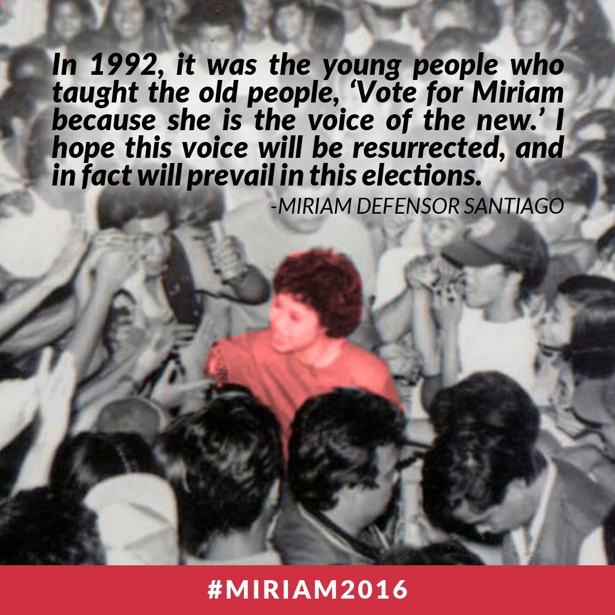senmiriam's tweet photo. ARE YOU READY FOR MIRIAM? Join her tomorrow, 4PM, at the U.P. Bahay ng Alumni in Quezon City. #MIRIAM2016 https://t.co/NElIQ3vybS