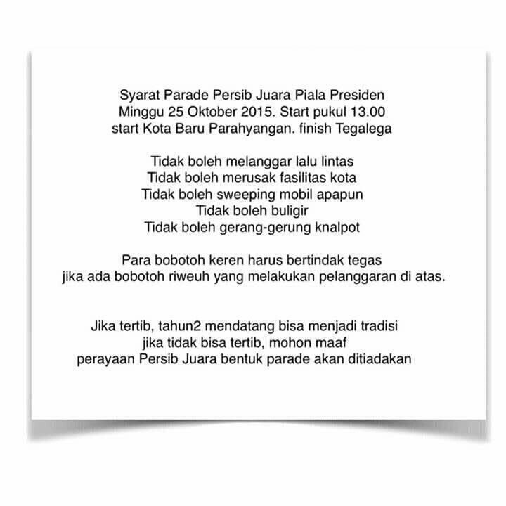 infobdg's tweet photo. Maklumat dari pak @ridwankamil utk konvoi perayaan kemenangan Persib hari ini #infoBDG https://t.co/nItSRon0LU