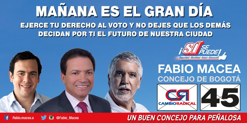 Fabio_Macea's tweet photo. Acompáñanos mañana con tu voto y #RecuperemosBogota #Sisepuede #concejodebogota #CR45 junto a @Rodrigo_Lara_ https://t.co/IQ0zl0B6x9