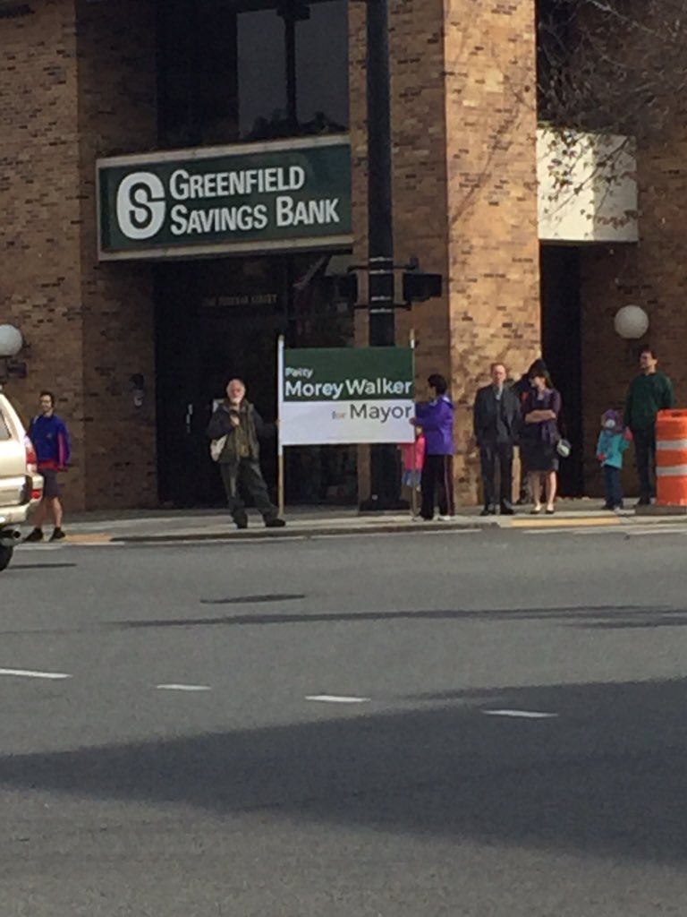 PattyforMayor's tweet photo. Supporters on the corner of Federal and Main #greenfieldvotes #pattyformayor #greenfieldma https://t.co/mpejrXRG9T