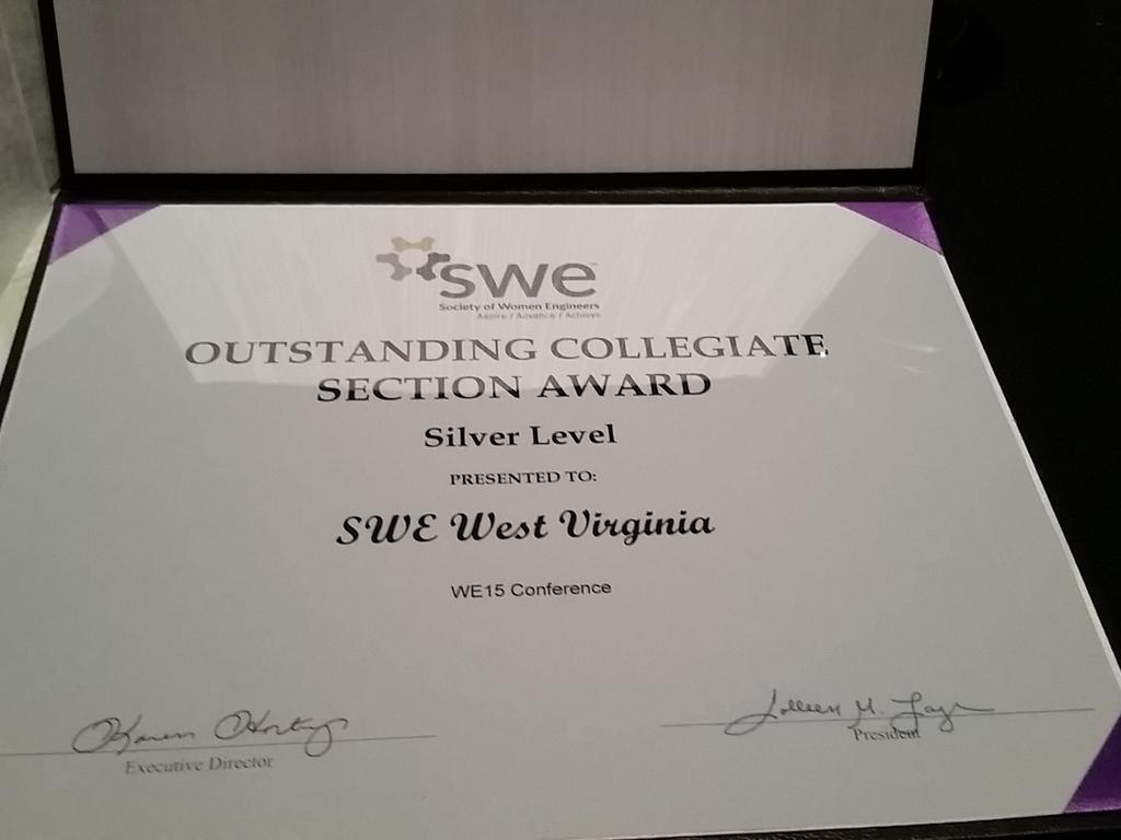 WVU_SWE's tweet image. We won the outstanding collegiate section silver level award at #we15! Thank you to everyone who made this happen!