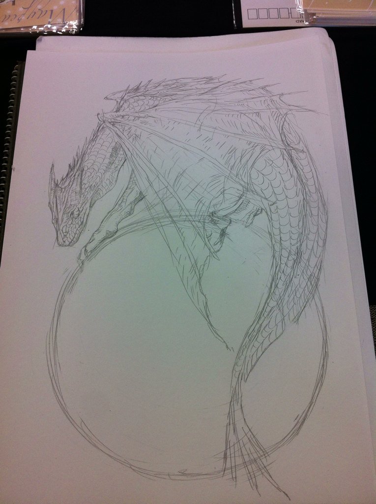 k_aoki0wg's tweet photo. 下書きはこんな感じで、ドラゴンのうろこがラフなのがやや不安だけどペン入れに移りますー。 #woRksHH https://t.co/fFrHMZMdCe