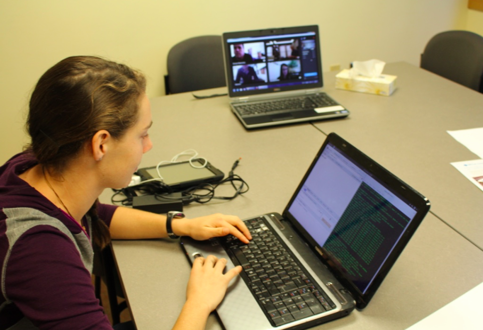BernadettePer14's tweet photo. @kamccul working hard to integrate our Twitter into our #uvic #arisjam #UvicTourARIS game! https://t.co/n3oDath2S4
