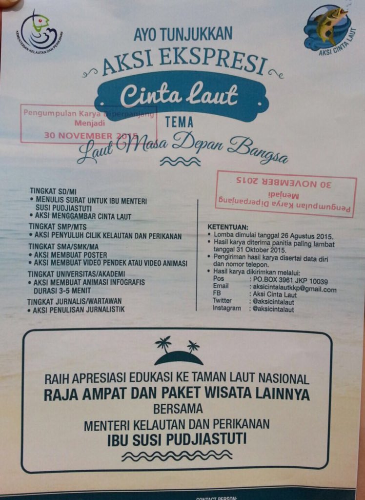 bppmhkp's tweet photo. Hai tweeps, ayo ikutan aksi ekspresi Cinta Laut. Raih kesempatan ke Raja Ampat bersama MenKP ibu @susipudjiastuti https://t.co/zvLgGwTpMj