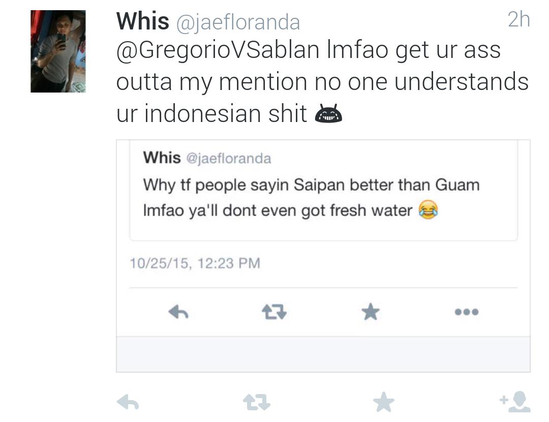 omgitsdaph's tweet photo. MAN.😂😂😂 that's the CHAMORRO language  boy, not Indonesian! Wtf, hahaha. https://t.co/wXpsuk7iGL