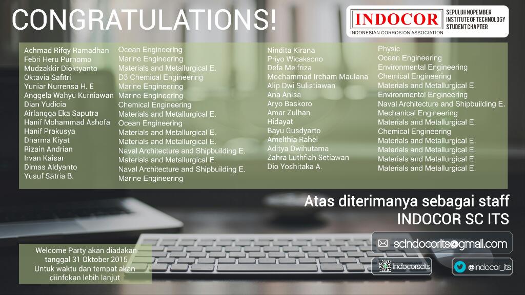 indocoritssc's tweet photo. Siang KM ITS! Selamat yaa kepada kalian yang diterima di IndocorSC ITS! Untuk yang belum keterima tetap semangat :) https://t.co/nEciMS3KFU