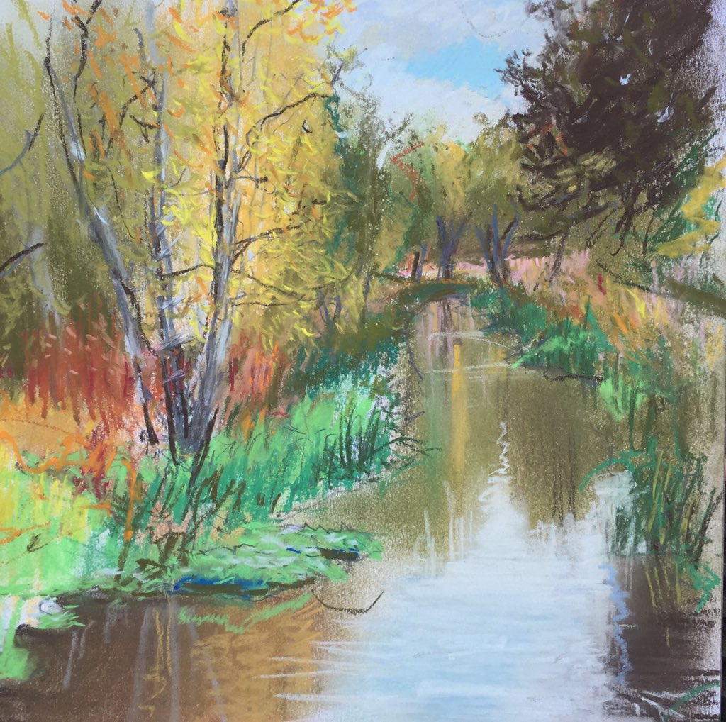 ScotArtsCouncil's tweet photo. Monkland Canal by Calderbank. Pastel drawing by New Glasgow Realist David Fagan #newglasgowrealist #scottishart https://t.co/vIzh528Irg