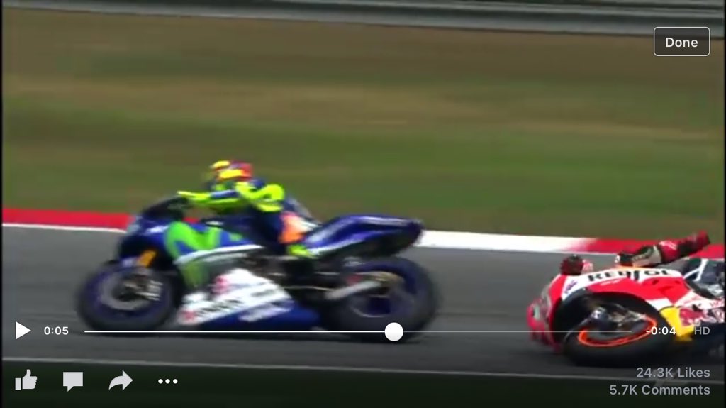 FKM1978's tweet photo. Pushed out wide.. Leaned in.. Defensive knee out &amp; MM down.... #motogp #46 #93 one was falling today either way https://t.co/VfhZAnpOfE