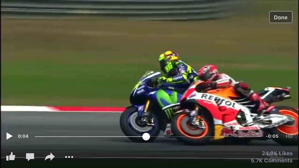 FKM1978's tweet photo. Pushed out wide.. Leaned in.. Defensive knee out &amp; MM down.... #motogp #46 #93 one was falling today either way https://t.co/VfhZAnpOfE