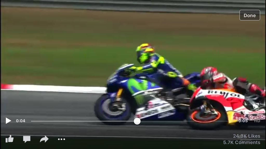 FKM1978's tweet photo. Pushed out wide.. Leaned in.. Defensive knee out &amp; MM down.... #motogp #46 #93 one was falling today either way https://t.co/VfhZAnpOfE
